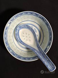 Porcellana Jingdezhen - ciotola riso con cucchiaio