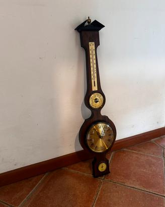 Stazione Meteo Vintage Legno con Orologio Parete