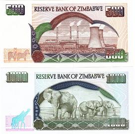 2 banconote ZIMBABWE 500+1000 dollari P. 11+12 UNC