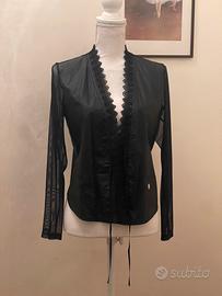 Bolero Nero in Ecopelle, Pizzo e Tulle