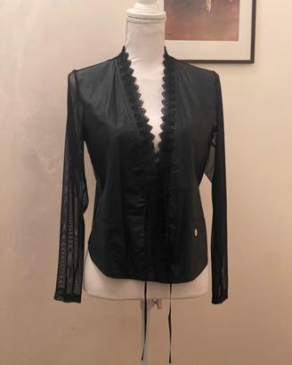 Bolero Nero in Ecopelle, Pizzo e Tulle