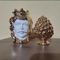 Set Testa di Moro e pigna Siciliana oro - ceramica