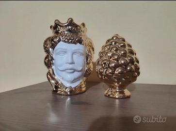 Set Testa di Moro e pigna Siciliana oro - ceramica