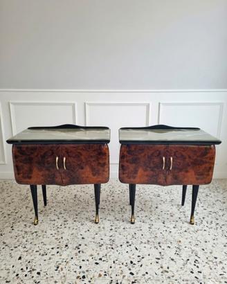 Coppia Comodini Vintage in Radica Anni '50 