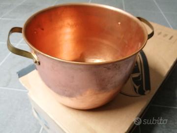 Paiolo in rame antico vintage con manici in ottone