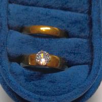 Set anello solitario e fede acciaio zircone oro