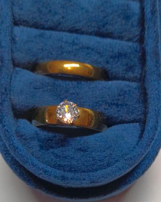 Set anello solitario e fede acciaio con zircone