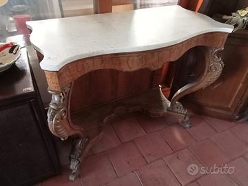 Consolle Luigi Filippo legno noce e marmo