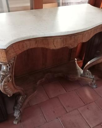 Consolle Luigi Filippo legno noce e marmo