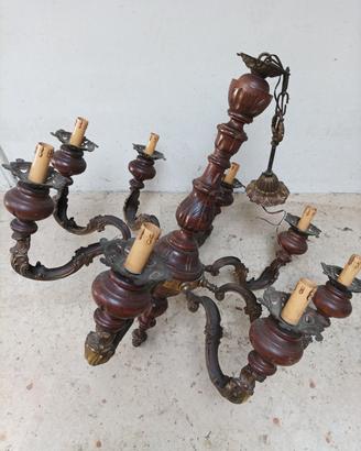 lampadario candelabro in legno