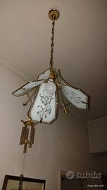 Lampada singola a sospensione in metallo e vetro