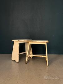 Coppia Sgabelli Vintage in Legno Bianco