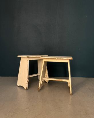 Coppia Sgabelli Vintage in Legno Bianco