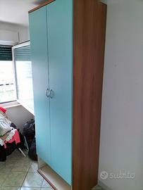 armadio 2 ante colore ciliegio/verdeacqua