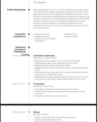 Cameriere, barista , lavapiatti