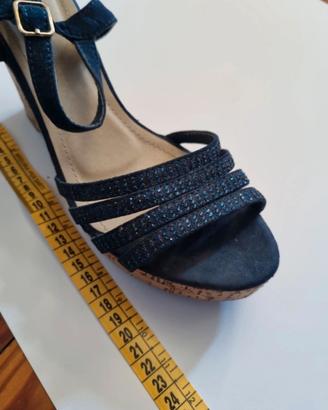 ZEPPE DONNA IN SUGHERO BLU CON BRILLANTINI