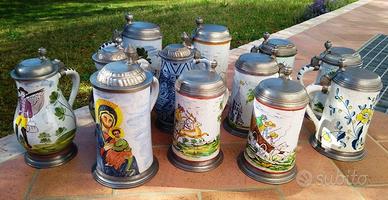 Boccali birra tedeschi ceramica coperchio peltro