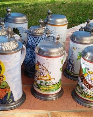 Boccali birra tedeschi ceramica coperchio peltro