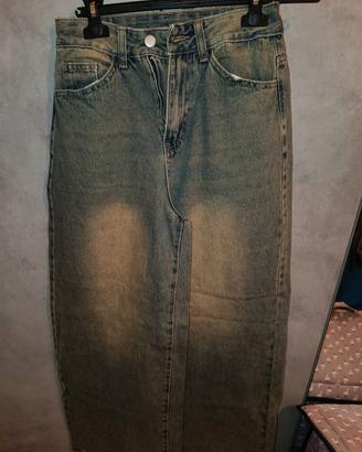 Jeans baggy verdi/blu effetto lavato 