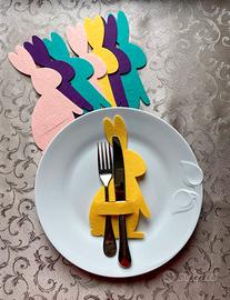 Set 8 portaposate coniglietti feltro Pasqua