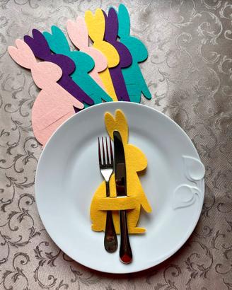 Set 8 portaposate coniglietti feltro Pasqua