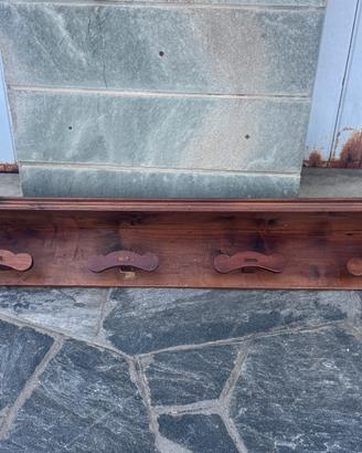 Appendiabiti da parete legno antico con 4 ganci