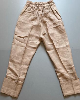 Pantaloni sartoriali a vita alta in lino beige