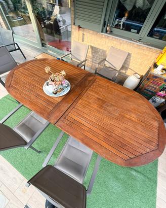 Tavolo esterno di legno Tec allungabile e sedie