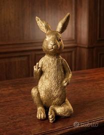 Statuetta Coniglio Ribelle in Resina Dorata/ 28 cm