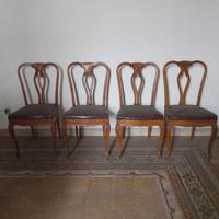 4 sedie Chippendale legno pelle marrone vintage