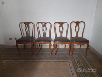 4 sedie Chippendale legno pelle marrone vintage
