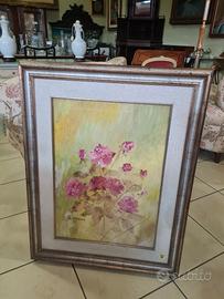 Vintage dipinto olio su tela di fiori