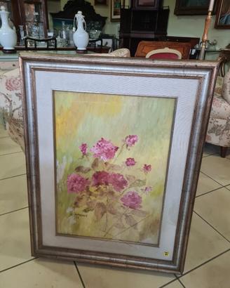 Vintage dipinto olio su tela di fiori