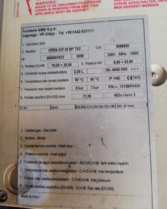 scheda caldaia sime 