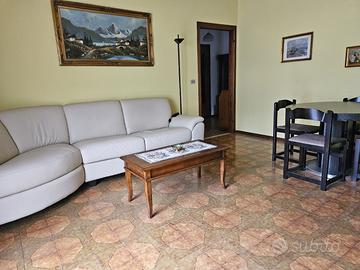 Divano in pelle con tavolino in legno abbinato