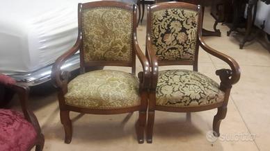 COPPIA DI POLTRONE CARLO X IN NOCE MASSELLO