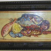 Livorno olio su tavoletta 15x30 pesci Cavallini Gi