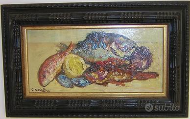 Livorno olio su tavoletta 15x30 pesci Cavallini Gi