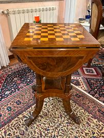 Tavolino legno intarsiato scacchiera