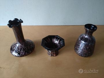 Tris vasetti in vetro Murano avventurina