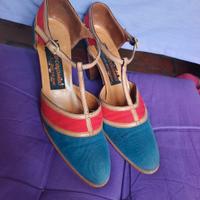 Splendide Scarpe Vintage 37,5 Vera Pelle+Stoffa