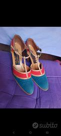 Splendide Scarpe Vintage 37,5 Vera Pelle+Stoffa