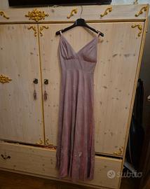 vestito lungo rosa brillantinato 
