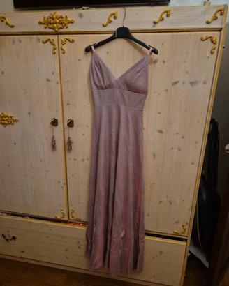 vestito lungo rosa brillantinato 