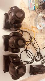 N.3 MINI TESTE MOBILI CON CENTRALINA E CAVI DMX