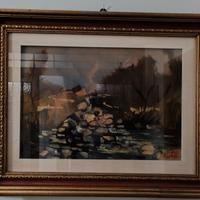 Quadro con soggetto torrente con sassi