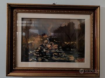 Quadro con soggetto torrente con sassi