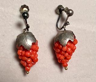 Orecchini vittoriani 1800 argento e corallo