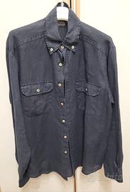 Camicia 100% lino colore blu manica lunga