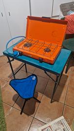 tavolino campeggio + fornello a GPL 